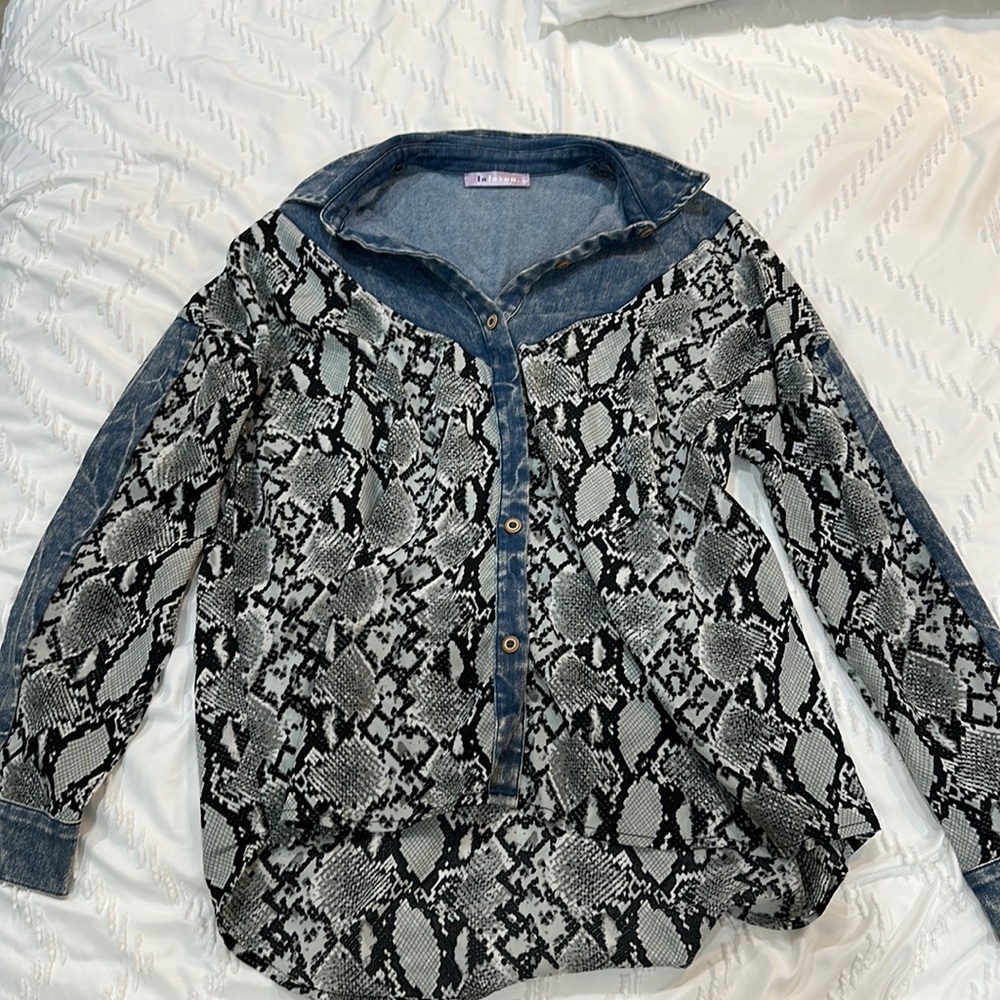 Snakeskin and denim top